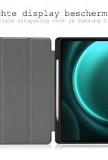 BASEY. Hoesje Geschikt voor Samsung Galaxy Tab S9 FE Plus Hoes Case Tablet Hoesje Tri-fold Met Uitsparing Geschikt voor S Pen - Hoes Geschikt voor Samsung Tab S9 FE Plus Hoesje Hard Cover Bookcase Hoes - Grijs