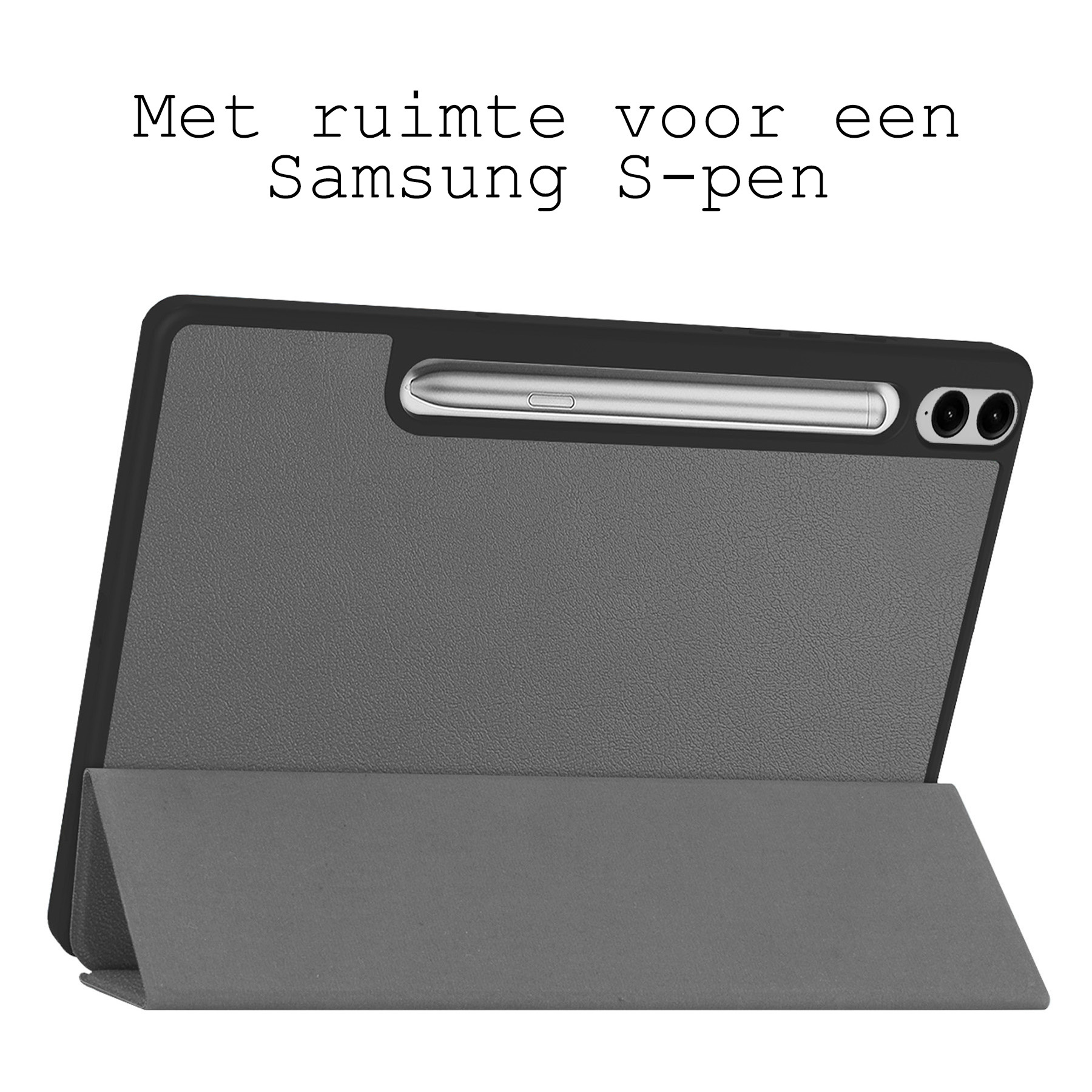 BASEY. Hoesje Geschikt voor Samsung Galaxy Tab S9 FE Plus Hoes Case Tablet Hoesje Tri-fold Met Uitsparing Geschikt voor S Pen - Hoes Geschikt voor Samsung Tab S9 FE Plus Hoesje Hard Cover Bookcase Hoes - Grijs
