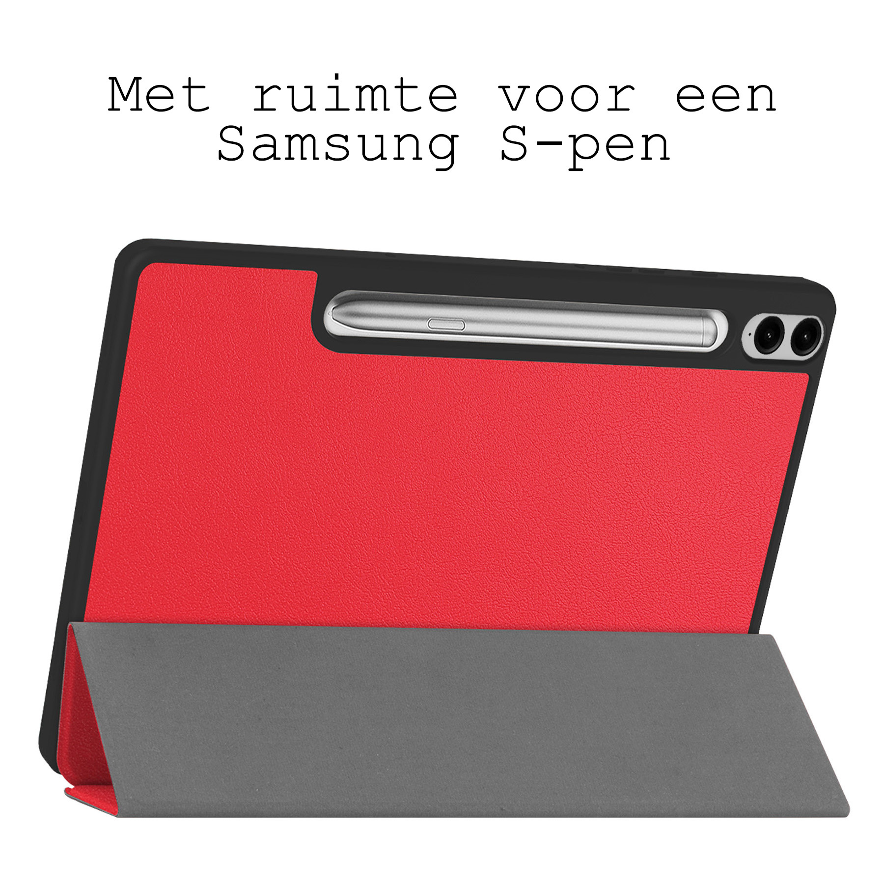 BASEY. Hoesje Geschikt voor Samsung Galaxy Tab S9 FE Plus Hoes Case Tablet Hoesje Tri-fold Met Uitsparing Geschikt voor S Pen - Hoes Geschikt voor Samsung Tab S9 FE Plus Hoesje Hard Cover Bookcase Hoes - Rood