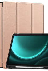 BASEY. Hoesje Geschikt voor Samsung Galaxy Tab S9 FE Plus Hoes Case Tablet Hoesje Tri-fold Met Uitsparing Geschikt voor S Pen - Hoes Geschikt voor Samsung Tab S9 FE Plus Hoesje Hard Cover Bookcase Hoes - Rosé Goud