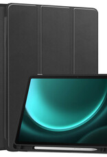 BASEY. Hoesje Geschikt voor Samsung Galaxy Tab S9 FE Plus Hoes Case Tablet Hoesje Tri-fold Met Uitsparing Geschikt voor S Pen - Hoes Geschikt voor Samsung Tab S9 FE Plus Hoesje Hard Cover Bookcase Hoes - Zwart