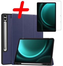 BASEY. BASEY. Samsung Galaxy Tab S9 FE Plus Hoesje Met Uitsparing S Pen Met Screenprotector - Donkerblauw