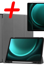 BASEY. Hoesje Geschikt voor Samsung Galaxy Tab S9 FE Plus Hoes Case Tablet Hoesje Tri-fold Met Uitsparing Geschikt voor S Pen Met Screenprotector - Hoes Geschikt voor Samsung Tab S9 FE Plus Hoesje Hard Cover Bookcase Hoes - Grijs