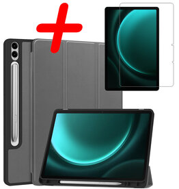BASEY. BASEY. Samsung Galaxy Tab S9 FE Plus Hoesje Met Uitsparing S Pen Met Screenprotector - Grijs