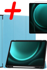 BASEY. Hoesje Geschikt voor Samsung Galaxy Tab S9 FE Plus Hoes Case Tablet Hoesje Tri-fold Met Uitsparing Geschikt voor S Pen Met Screenprotector - Hoes Geschikt voor Samsung Tab S9 FE Plus Hoesje Hard Cover Bookcase Hoes - Lichtblauw