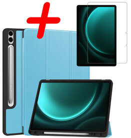 BASEY. BASEY. Samsung Galaxy Tab S9 FE Plus Hoesje Met Uitsparing S Pen Met Screenprotector - Licht Blauw