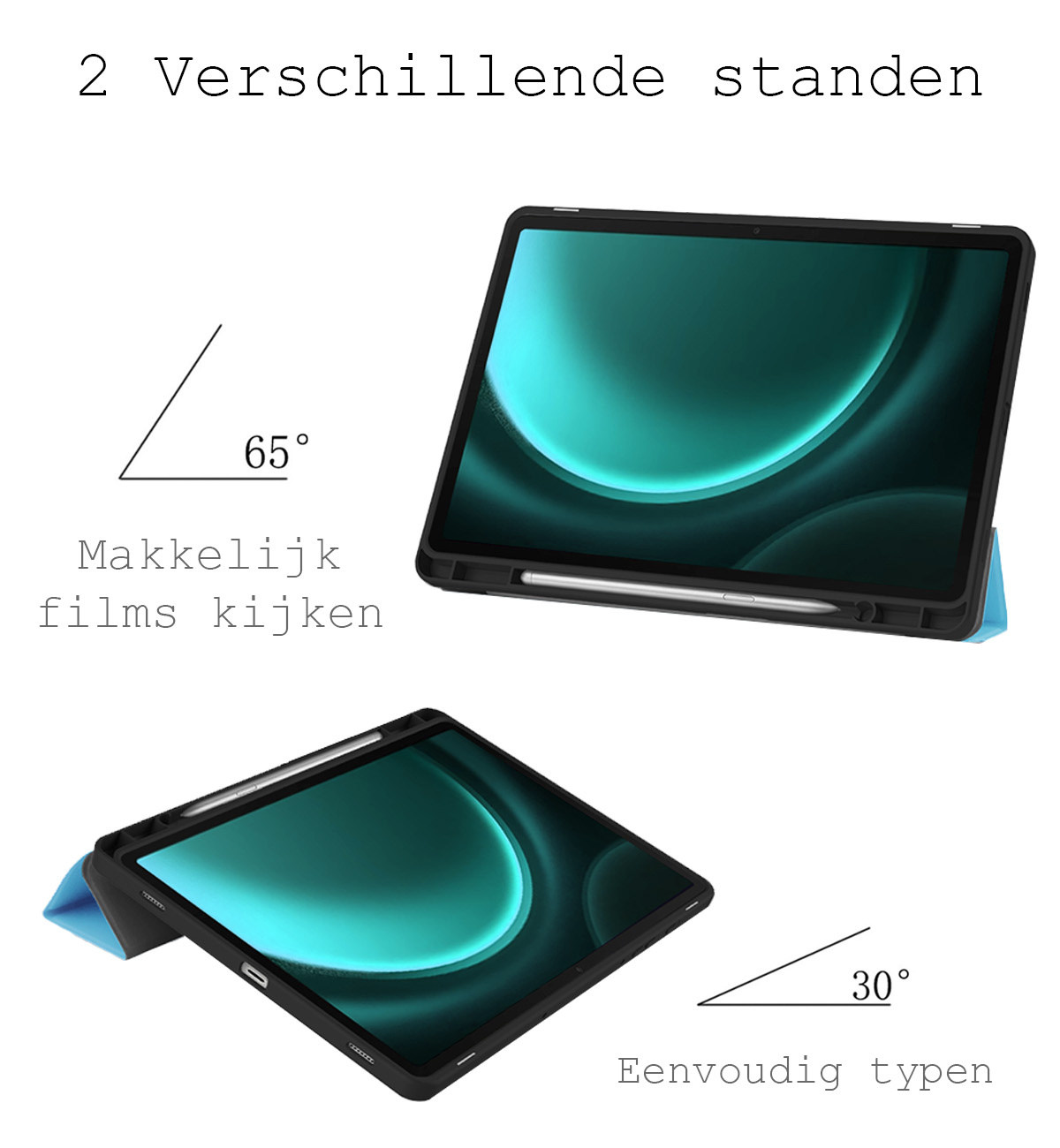 BASEY. Hoesje Geschikt voor Samsung Galaxy Tab S9 FE Plus Hoes Case Tablet Hoesje Tri-fold Met Uitsparing Geschikt voor S Pen Met Screenprotector - Hoes Geschikt voor Samsung Tab S9 FE Plus Hoesje Hard Cover Bookcase Hoes - Lichtblauw