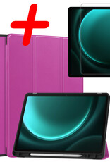 BASEY. Hoesje Geschikt voor Samsung Galaxy Tab S9 FE Plus Hoes Case Tablet Hoesje Tri-fold Met Uitsparing Geschikt voor S Pen Met Screenprotector - Hoes Geschikt voor Samsung Tab S9 FE Plus Hoesje Hard Cover Bookcase Hoes - Paars