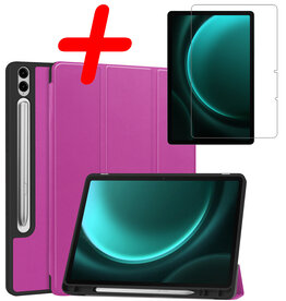 BASEY. BASEY. Samsung Galaxy Tab S9 FE Plus Hoesje Met Uitsparing S Pen Met Screenprotector - Paars