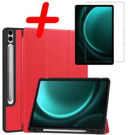 BASEY. BASEY. Samsung Galaxy Tab S9 FE Plus Hoesje Met Uitsparing S Pen Met Screenprotector - Rood