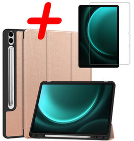 BASEY. BASEY. Samsung Galaxy Tab S9 FE Plus Hoesje Met Uitsparing S Pen Met Screenprotector - Rose Goud