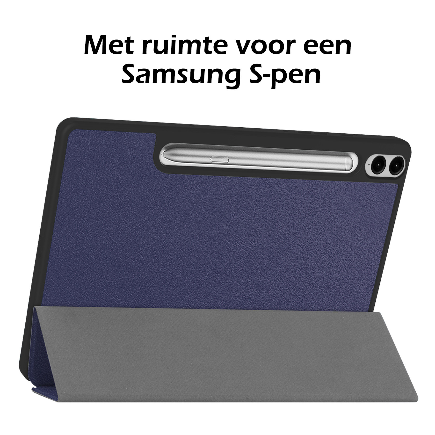 Nomfy Hoes Geschikt voor Samsung Galaxy Tab S9 FE Plus Hoes Tri-fold Tablet Hoesje Case Met Uitsparing Geschikt voor S Pen - Hoesje Geschikt voor Samsung Tab S9 FE Plus Hoesje Hardcover Bookcase - Donkerblauw