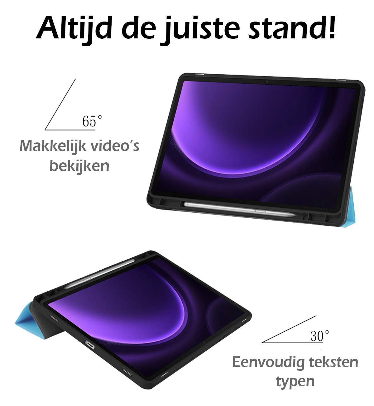 Nomfy Hoes Geschikt voor Samsung Galaxy Tab S9 FE Plus Hoes Tri-fold Tablet Hoesje Case Met Uitsparing Geschikt voor S Pen - Hoesje Geschikt voor Samsung Tab S9 FE Plus Hoesje Hardcover Bookcase - Lichtblauw