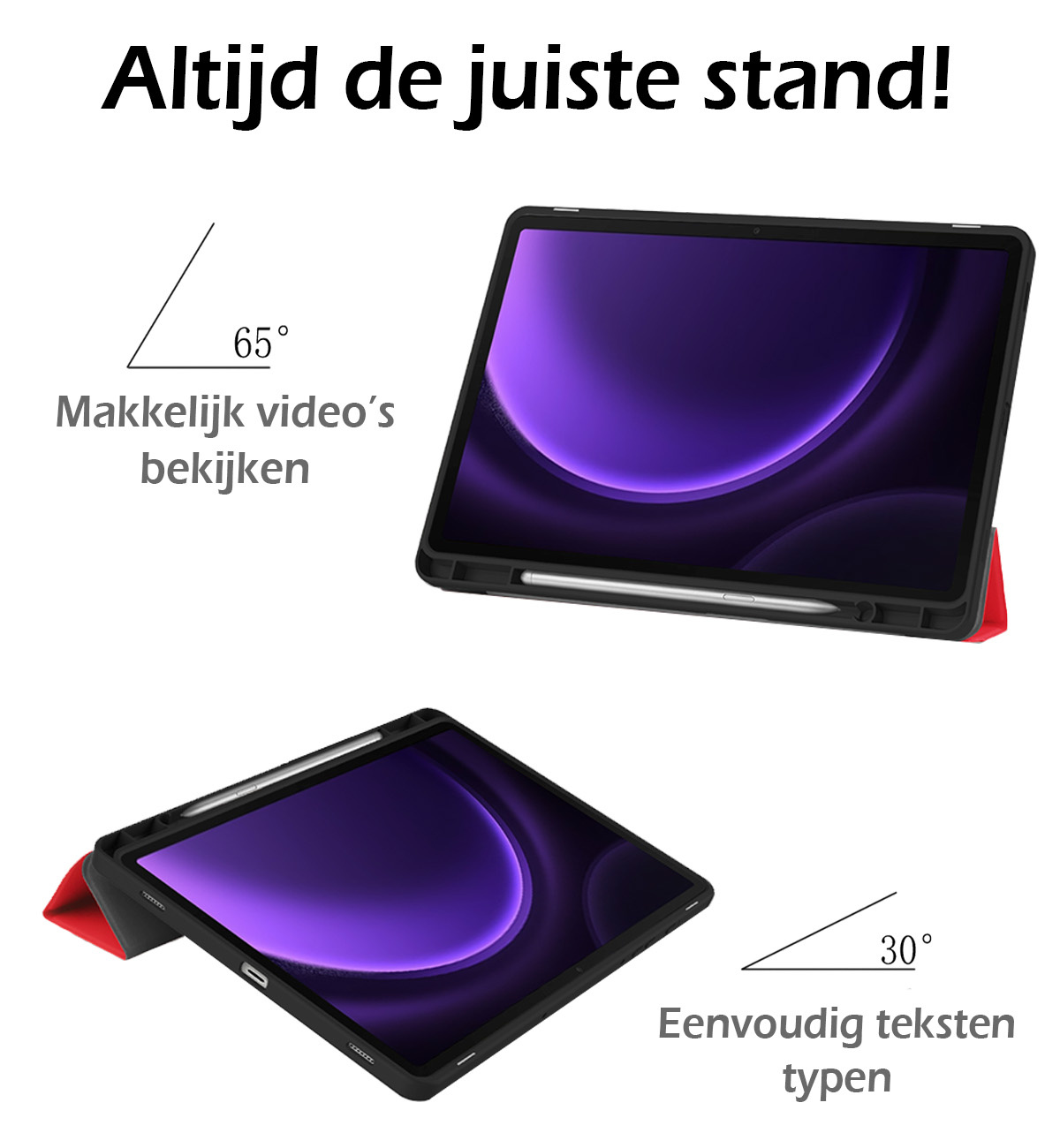 Nomfy Hoes Geschikt voor Samsung Galaxy Tab S9 FE Plus Hoes Tri-fold Tablet Hoesje Case Met Uitsparing Geschikt voor S Pen - Hoesje Geschikt voor Samsung Tab S9 FE Plus Hoesje Hardcover Bookcase - Rood