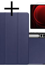NoXx Hoesje Geschikt voor Samsung Galaxy Tab S9 FE Plus Hoesje Case Hard Cover Hoes Book Case Met Uitsparing Geschikt voor S Pen Met Screenprotector - Donkerblauw