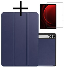 NoXx NoXx Samsung Galaxy Tab S9 FE Plus Hoesje Met Uitsparing S Pen Met Screenprotector - Donkerblauw