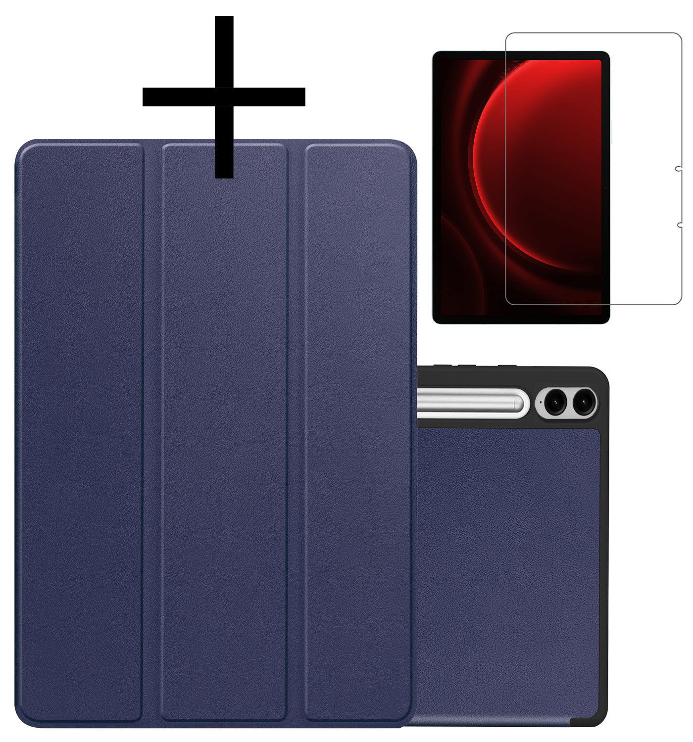 NoXx Hoesje Geschikt voor Samsung Galaxy Tab S9 FE Plus Hoesje Case Hard Cover Hoes Book Case Met Uitsparing Geschikt voor S Pen Met Screenprotector - Donkerblauw