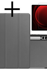 NoXx Hoesje Geschikt voor Samsung Galaxy Tab S9 FE Plus Hoesje Case Hard Cover Hoes Book Case Met Uitsparing Geschikt voor S Pen Met Screenprotector - Grijs