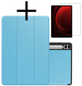 NoXx NoXx Samsung Galaxy Tab S9 FE Plus Hoesje Met Uitsparing S Pen Met Screenprotector - Licht Blauw