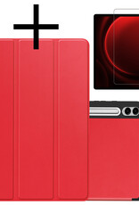 NoXx Hoesje Geschikt voor Samsung Galaxy Tab S9 FE Plus Hoesje Case Hard Cover Hoes Book Case Met Uitsparing Geschikt voor S Pen Met Screenprotector - Rood