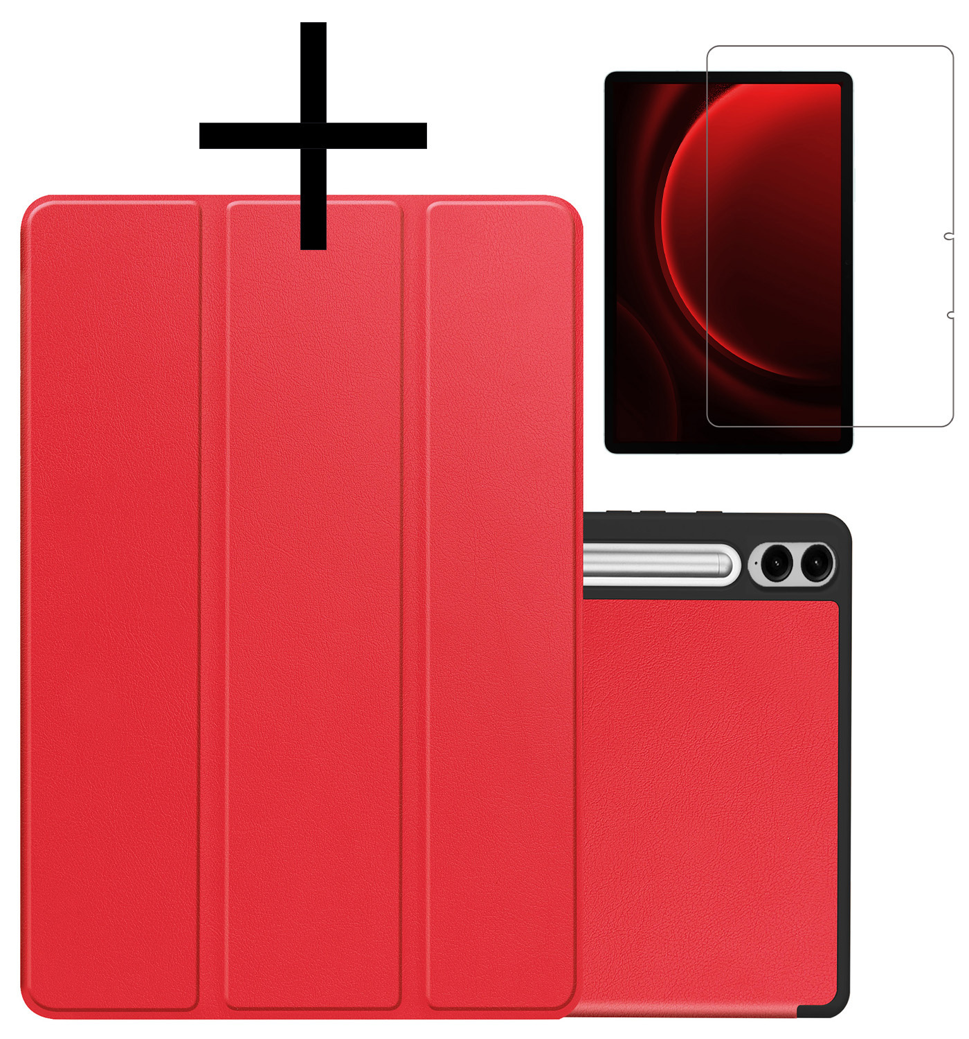 NoXx Hoesje Geschikt voor Samsung Galaxy Tab S9 FE Plus Hoesje Case Hard Cover Hoes Book Case Met Uitsparing Geschikt voor S Pen Met Screenprotector - Rood