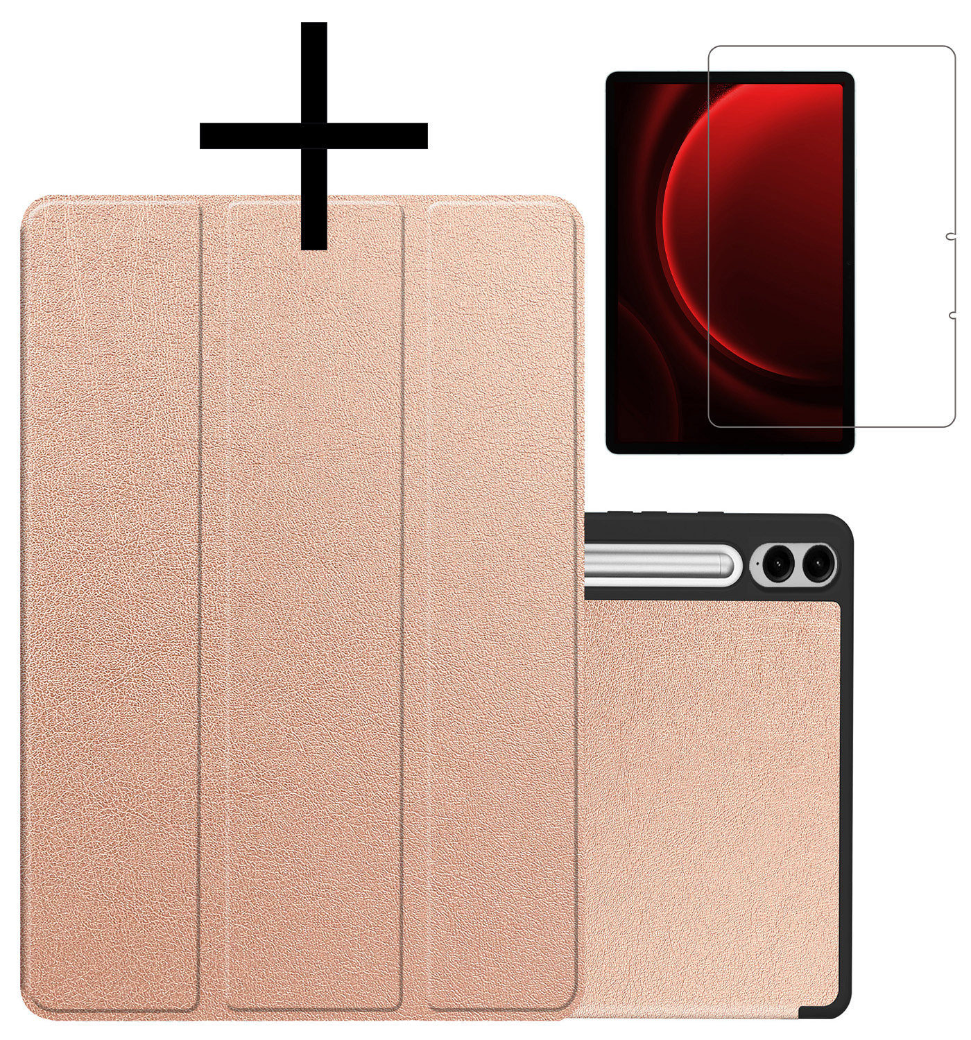 NoXx Hoesje Geschikt voor Samsung Galaxy Tab S9 FE Plus Hoesje Case Hard Cover Hoes Book Case Met Uitsparing Geschikt voor S Pen Met Screenprotector - Rosé Goud