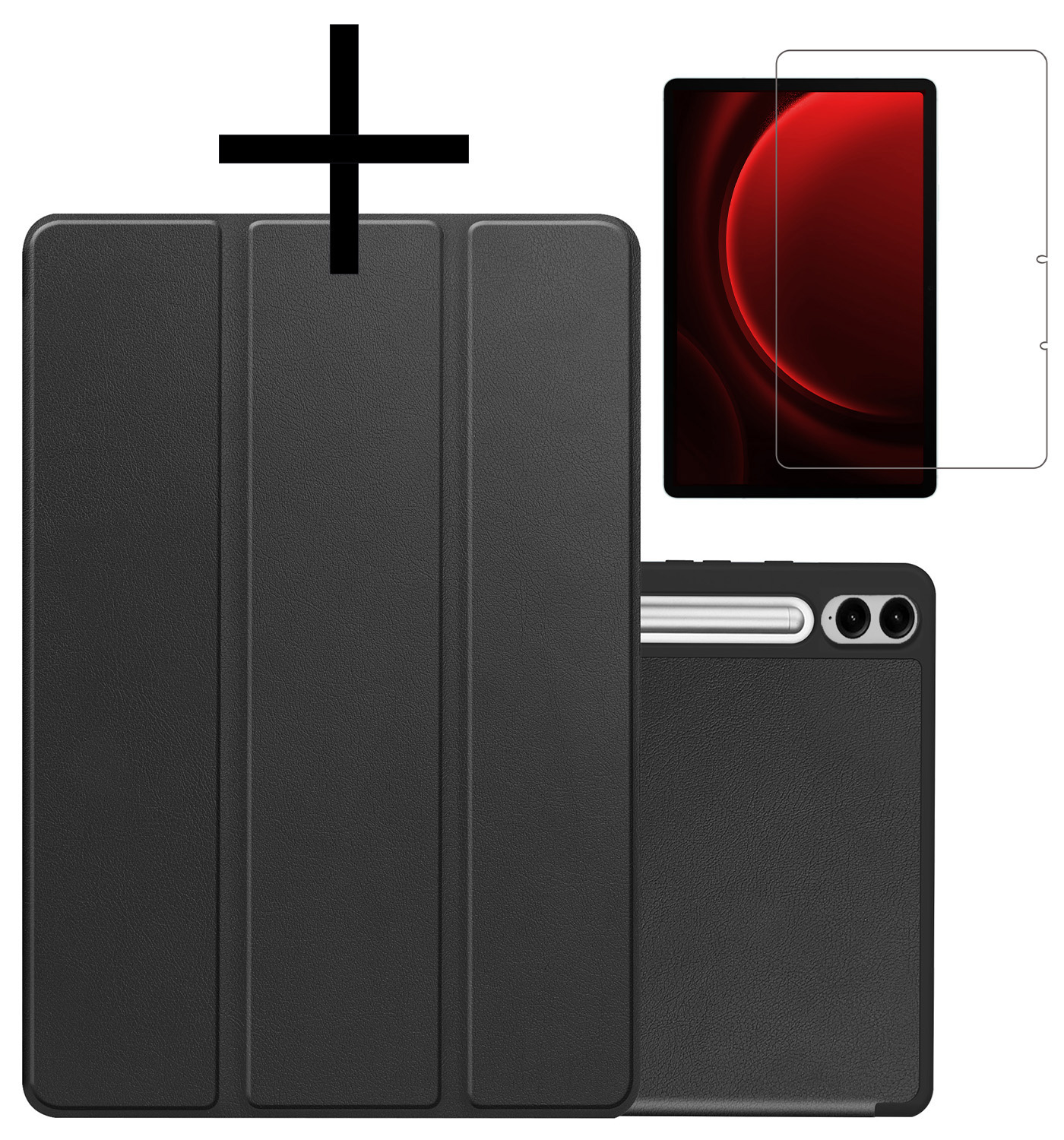 NoXx Hoesje Geschikt voor Samsung Galaxy Tab S9 FE Plus Hoesje Case Hard Cover Hoes Book Case Met Uitsparing Geschikt voor S Pen Met Screenprotector - Zwart