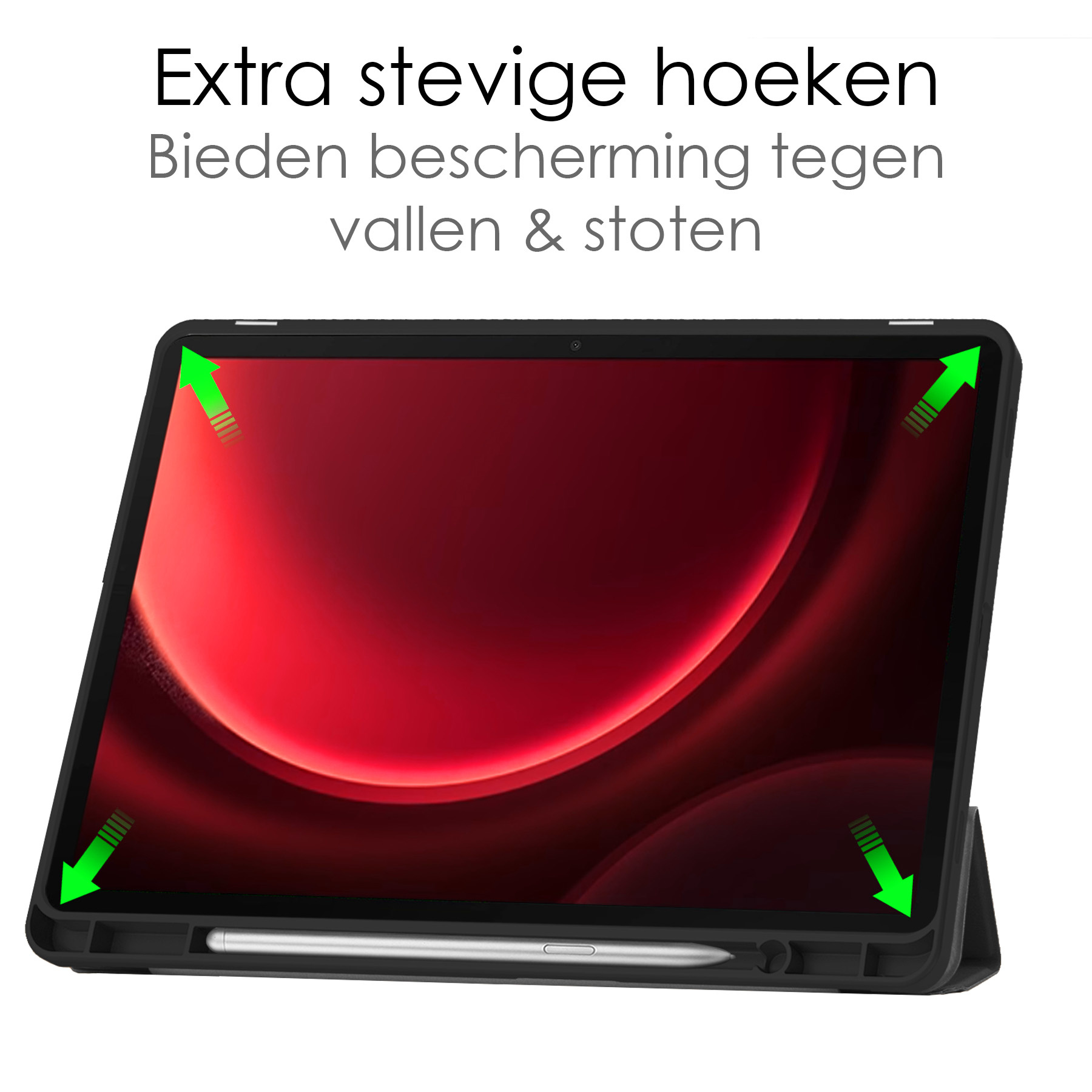 NoXx Hoesje Geschikt voor Samsung Galaxy Tab S9 FE Plus Hoesje Case Hard Cover Hoes Book Case Met Uitsparing Geschikt voor S Pen Met Screenprotector - Zwart