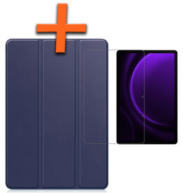 Nomfy Nomfy Samsung Galaxy Tab S9 FE Plus Hoesje Met Uitsparing S Pen Met Screenprotector - Donkerblauw