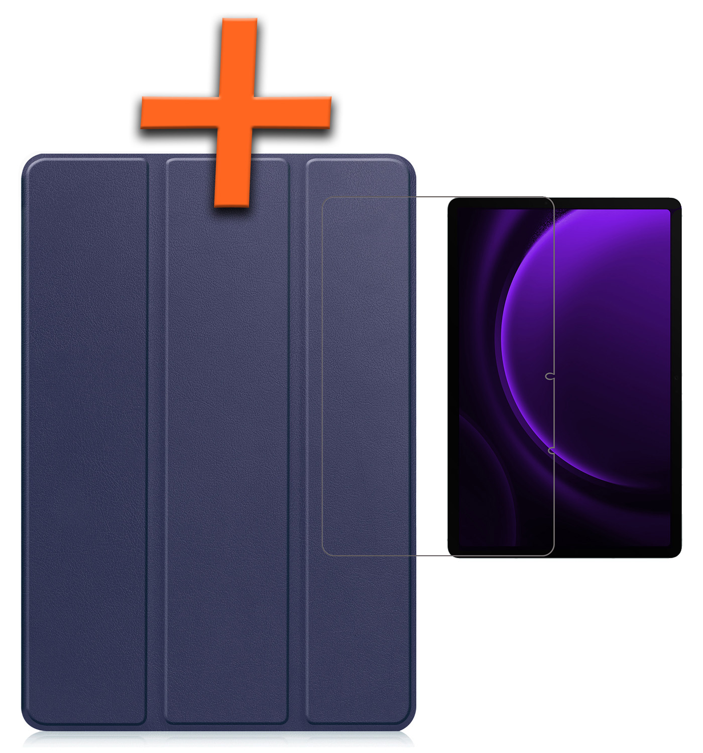 Nomfy Hoes Geschikt voor Samsung Galaxy Tab S9 FE Plus Hoes Tri-fold Tablet Hoesje Case Met Uitsparing Geschikt voor S Pen Met Screenprotector - Hoesje Geschikt voor Samsung Tab S9 FE Plus Hoesje Hardcover Bookcase - Donkerblauw