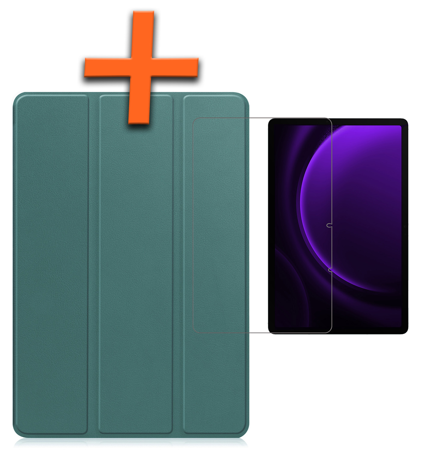 Nomfy Hoes Geschikt voor Samsung Galaxy Tab S9 FE Plus Hoes Tri-fold Tablet Hoesje Case Met Uitsparing Geschikt voor S Pen Met Screenprotector - Hoesje Geschikt voor Samsung Tab S9 FE Plus Hoesje Hardcover Bookcase - Donkergroen