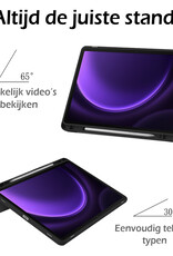Nomfy Hoes Geschikt voor Samsung Galaxy Tab S9 FE Plus Hoes Tri-fold Tablet Hoesje Case Met Uitsparing Geschikt voor S Pen Met Screenprotector - Hoesje Geschikt voor Samsung Tab S9 FE Plus Hoesje Hardcover Bookcase - Donkergroen