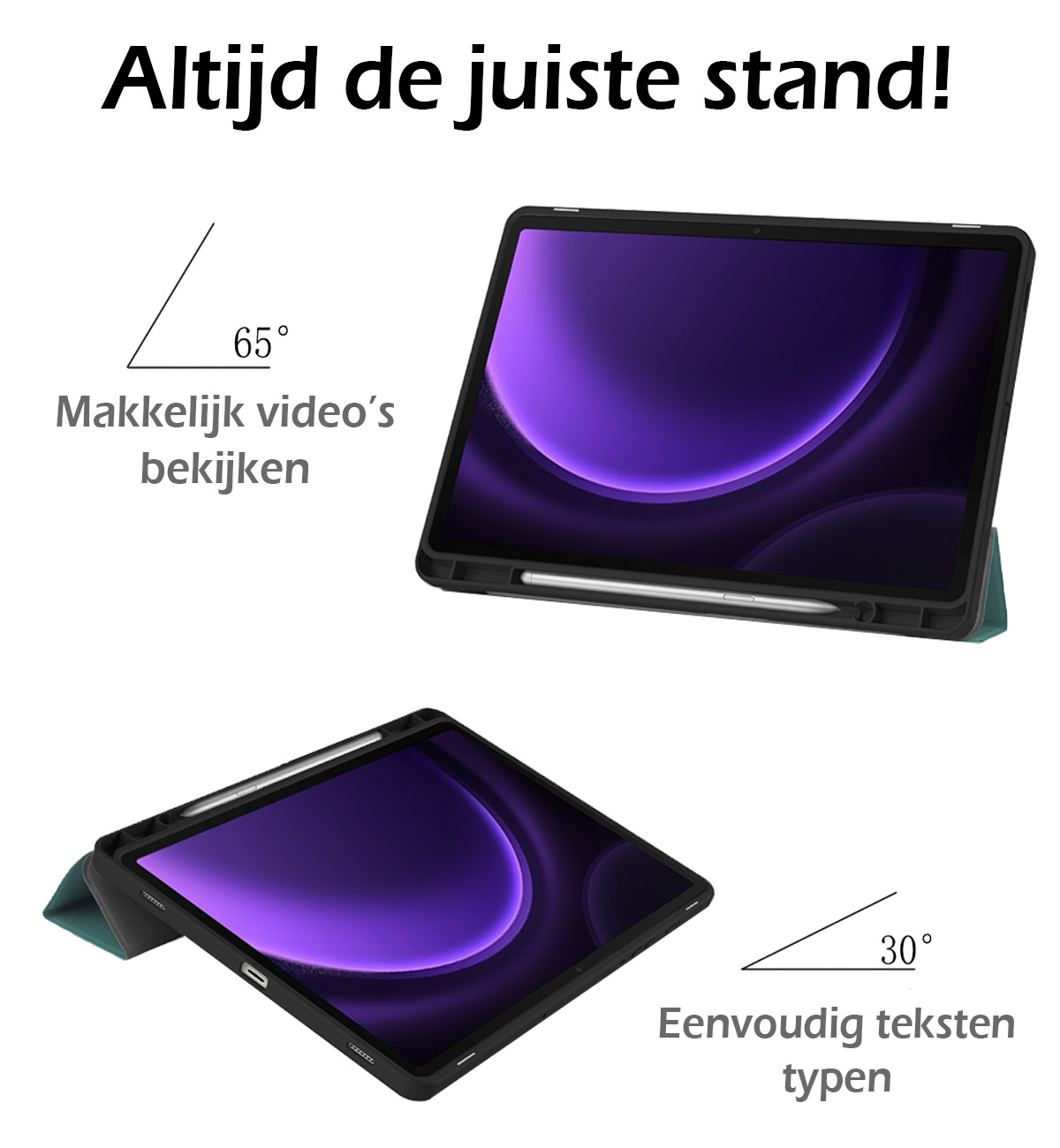 Nomfy Hoes Geschikt voor Samsung Galaxy Tab S9 FE Plus Hoes Tri-fold Tablet Hoesje Case Met Uitsparing Geschikt voor S Pen Met Screenprotector - Hoesje Geschikt voor Samsung Tab S9 FE Plus Hoesje Hardcover Bookcase - Donkergroen