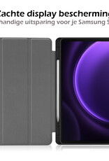 Nomfy Hoes Geschikt voor Samsung Galaxy Tab S9 FE Plus Hoes Tri-fold Tablet Hoesje Case Met Uitsparing Geschikt voor S Pen Met Screenprotector - Hoesje Geschikt voor Samsung Tab S9 FE Plus Hoesje Hardcover Bookcase - Donkergroen