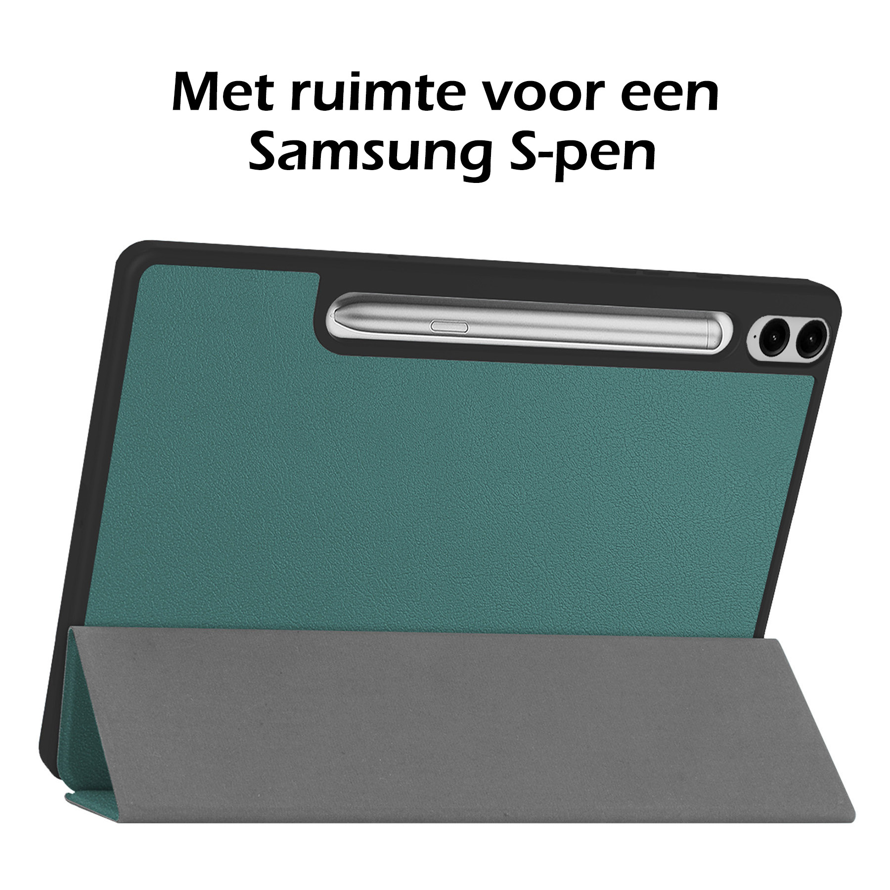 Nomfy Hoes Geschikt voor Samsung Galaxy Tab S9 FE Plus Hoes Tri-fold Tablet Hoesje Case Met Uitsparing Geschikt voor S Pen Met Screenprotector - Hoesje Geschikt voor Samsung Tab S9 FE Plus Hoesje Hardcover Bookcase - Donkergroen