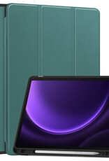 Nomfy Hoes Geschikt voor Samsung Galaxy Tab S9 FE Plus Hoes Tri-fold Tablet Hoesje Case Met Uitsparing Geschikt voor S Pen Met Screenprotector - Hoesje Geschikt voor Samsung Tab S9 FE Plus Hoesje Hardcover Bookcase - Donkergroen