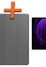 Nomfy Hoes Geschikt voor Samsung Galaxy Tab S9 FE Plus Hoes Tri-fold Tablet Hoesje Case Met Uitsparing Geschikt voor S Pen Met Screenprotector - Hoesje Geschikt voor Samsung Tab S9 FE Plus Hoesje Hardcover Bookcase - Grijs