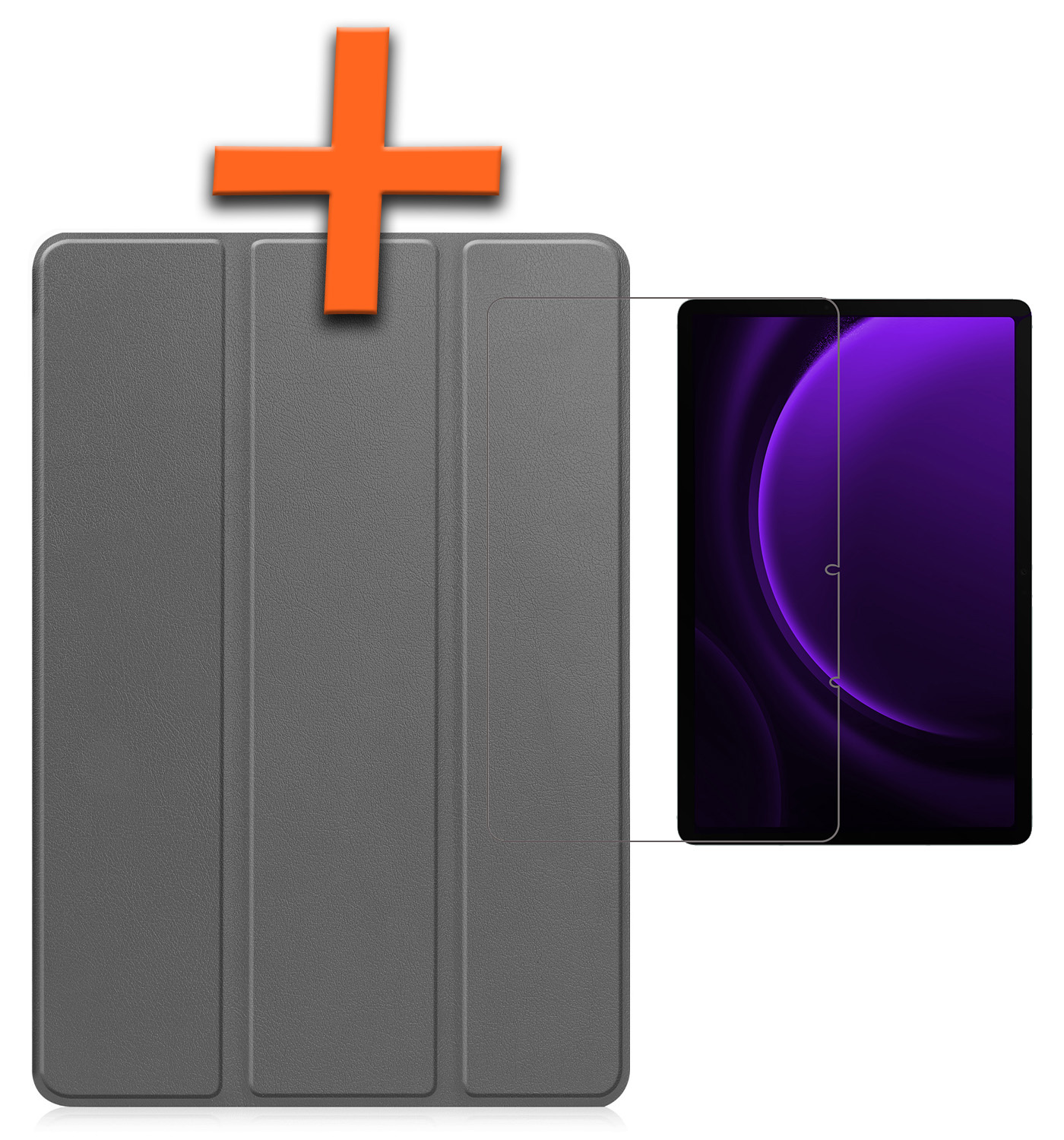 Nomfy Hoes Geschikt voor Samsung Galaxy Tab S9 FE Plus Hoes Tri-fold Tablet Hoesje Case Met Uitsparing Geschikt voor S Pen Met Screenprotector - Hoesje Geschikt voor Samsung Tab S9 FE Plus Hoesje Hardcover Bookcase - Grijs