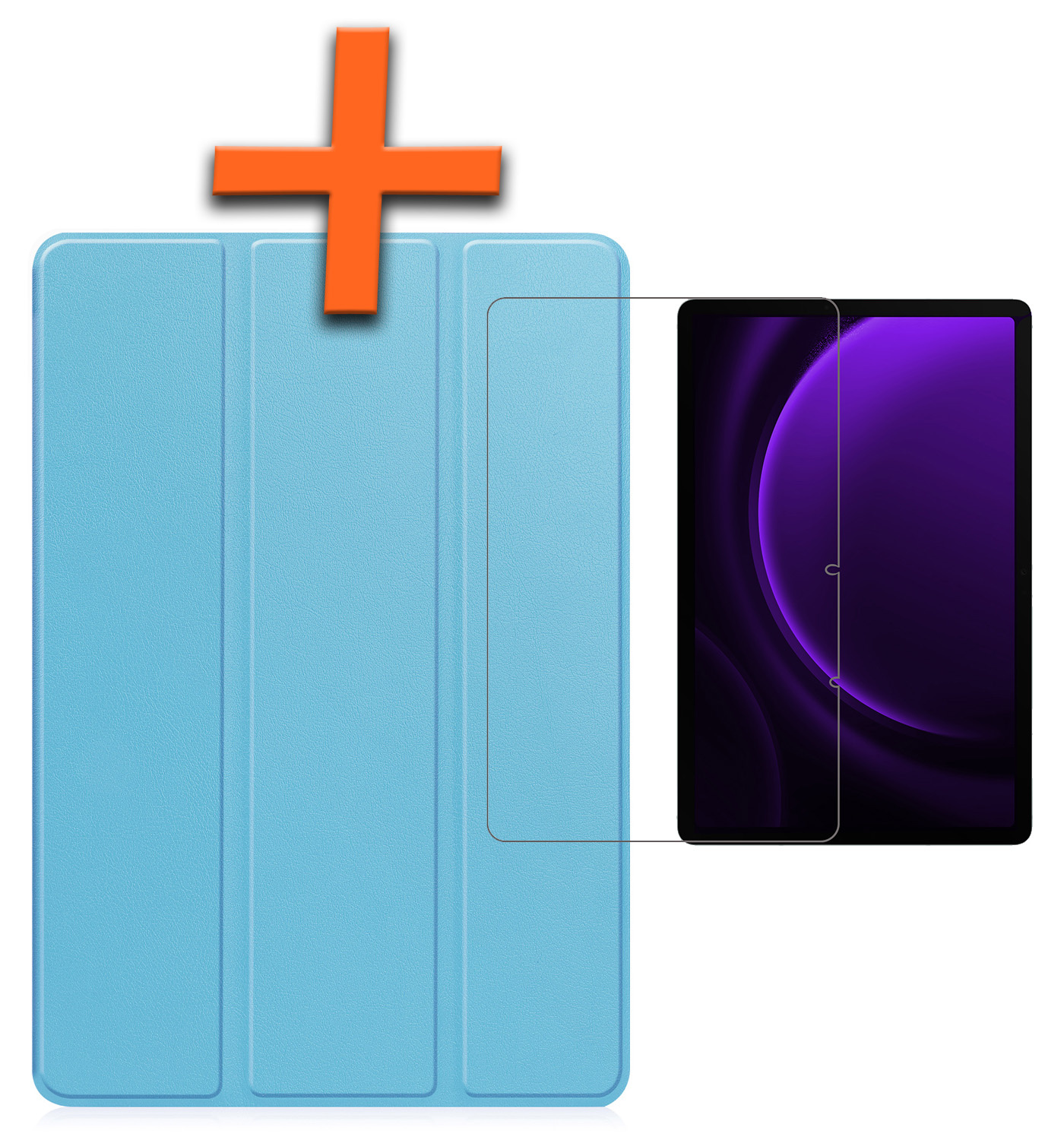 Nomfy Hoes Geschikt voor Samsung Galaxy Tab S9 FE Plus Hoes Tri-fold Tablet Hoesje Case Met Uitsparing Geschikt voor S Pen Met Screenprotector - Hoesje Geschikt voor Samsung Tab S9 FE Plus Hoesje Hardcover Bookcase - Lichtblauw