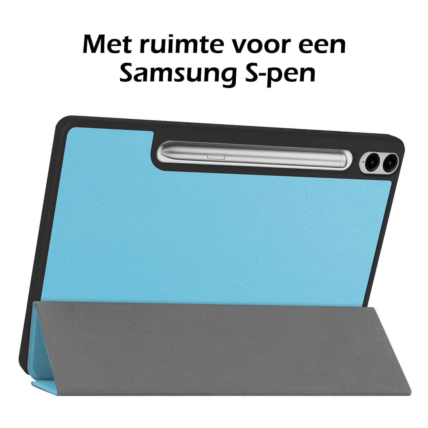 Nomfy Hoes Geschikt voor Samsung Galaxy Tab S9 FE Plus Hoes Tri-fold Tablet Hoesje Case Met Uitsparing Geschikt voor S Pen Met Screenprotector - Hoesje Geschikt voor Samsung Tab S9 FE Plus Hoesje Hardcover Bookcase - Lichtblauw