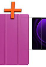 Nomfy Hoes Geschikt voor Samsung Galaxy Tab S9 FE Plus Hoes Tri-fold Tablet Hoesje Case Met Uitsparing Geschikt voor S Pen Met Screenprotector - Hoesje Geschikt voor Samsung Tab S9 FE Plus Hoesje Hardcover Bookcase - Paars