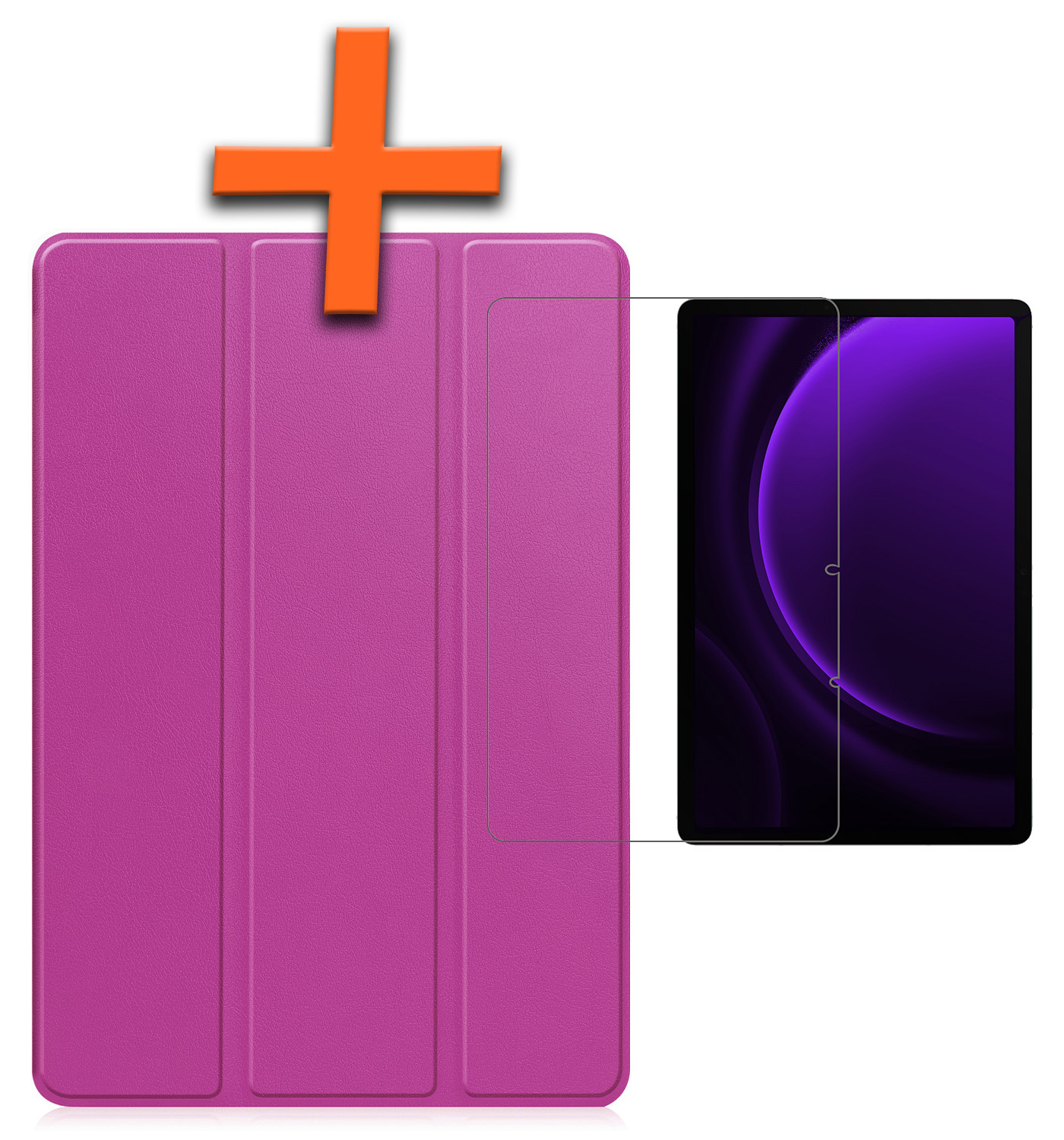 Nomfy Hoes Geschikt voor Samsung Galaxy Tab S9 FE Plus Hoes Tri-fold Tablet Hoesje Case Met Uitsparing Geschikt voor S Pen Met Screenprotector - Hoesje Geschikt voor Samsung Tab S9 FE Plus Hoesje Hardcover Bookcase - Paars