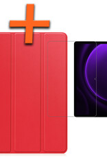 Nomfy Hoes Geschikt voor Samsung Galaxy Tab S9 FE Plus Hoes Tri-fold Tablet Hoesje Case Met Uitsparing Geschikt voor S Pen Met Screenprotector - Hoesje Geschikt voor Samsung Tab S9 FE Plus Hoesje Hardcover Bookcase - Rood