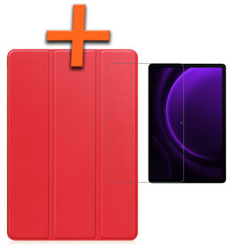 Nomfy Nomfy Samsung Galaxy Tab S9 FE Plus Hoesje Met Uitsparing S Pen Met Screenprotector - Rood