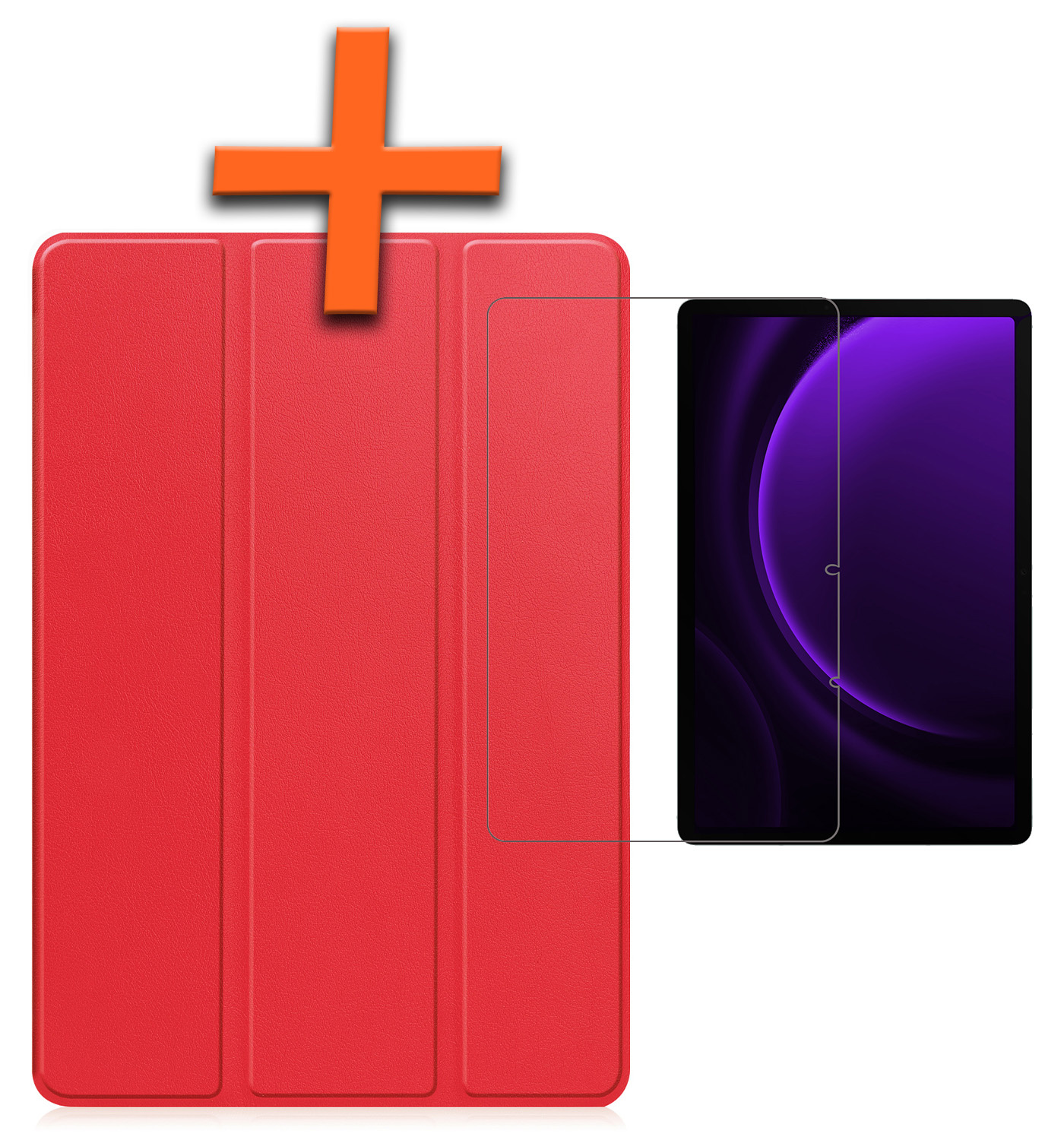 Nomfy Hoes Geschikt voor Samsung Galaxy Tab S9 FE Plus Hoes Tri-fold Tablet Hoesje Case Met Uitsparing Geschikt voor S Pen Met Screenprotector - Hoesje Geschikt voor Samsung Tab S9 FE Plus Hoesje Hardcover Bookcase - Rood