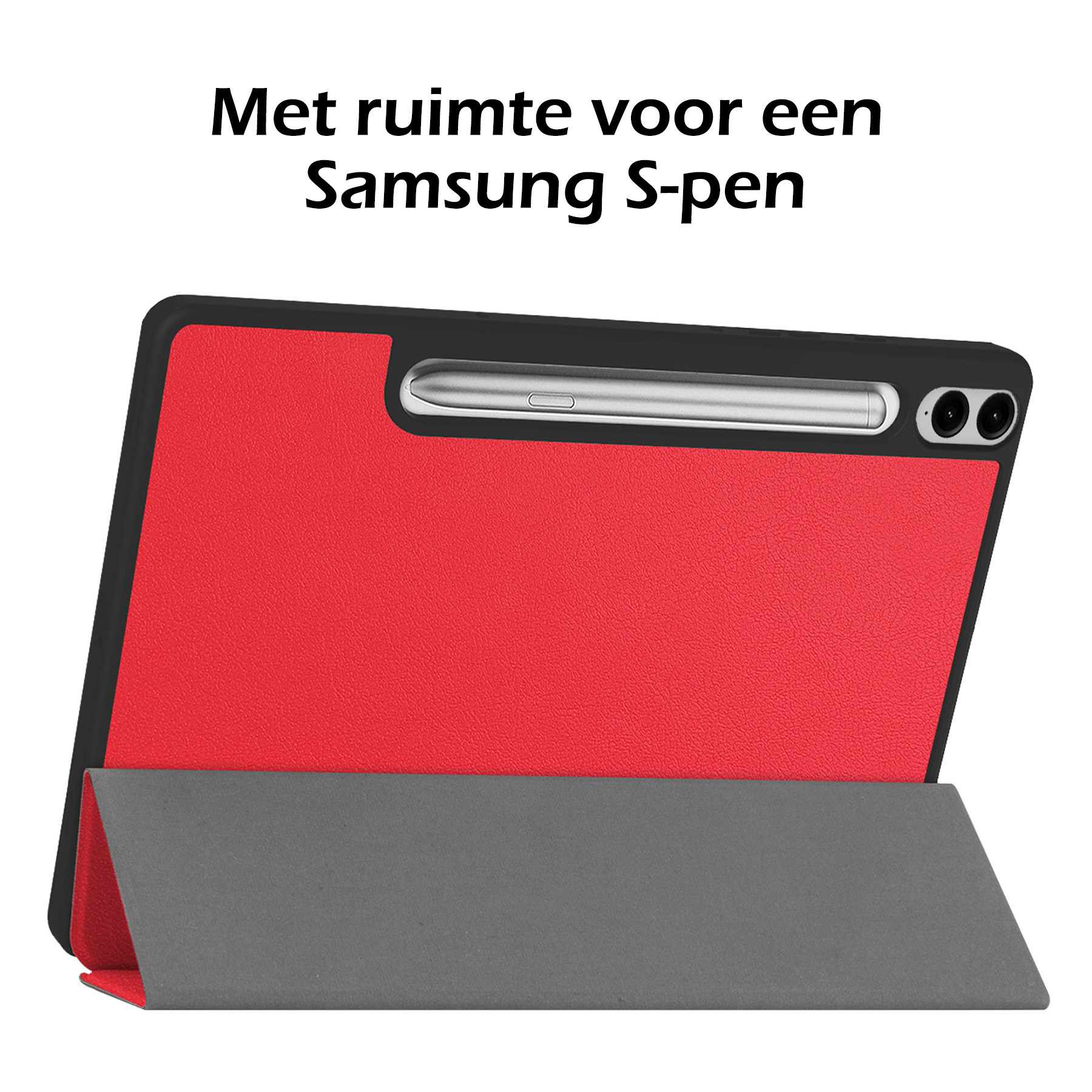 Nomfy Hoes Geschikt voor Samsung Galaxy Tab S9 FE Plus Hoes Tri-fold Tablet Hoesje Case Met Uitsparing Geschikt voor S Pen Met Screenprotector - Hoesje Geschikt voor Samsung Tab S9 FE Plus Hoesje Hardcover Bookcase - Rood