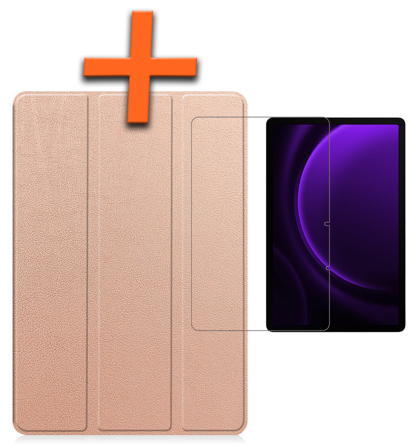 Nomfy Hoes Geschikt voor Samsung Galaxy Tab S9 FE Plus Hoes Tri-fold Tablet Hoesje Case Met Uitsparing Geschikt voor S Pen Met Screenprotector - Hoesje Geschikt voor Samsung Tab S9 FE Plus Hoesje Hardcover Bookcase - Rosé Goud