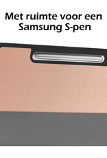 Nomfy Hoes Geschikt voor Samsung Galaxy Tab S9 FE Plus Hoes Tri-fold Tablet Hoesje Case Met Uitsparing Geschikt voor S Pen Met Screenprotector - Hoesje Geschikt voor Samsung Tab S9 FE Plus Hoesje Hardcover Bookcase - Rosé Goud