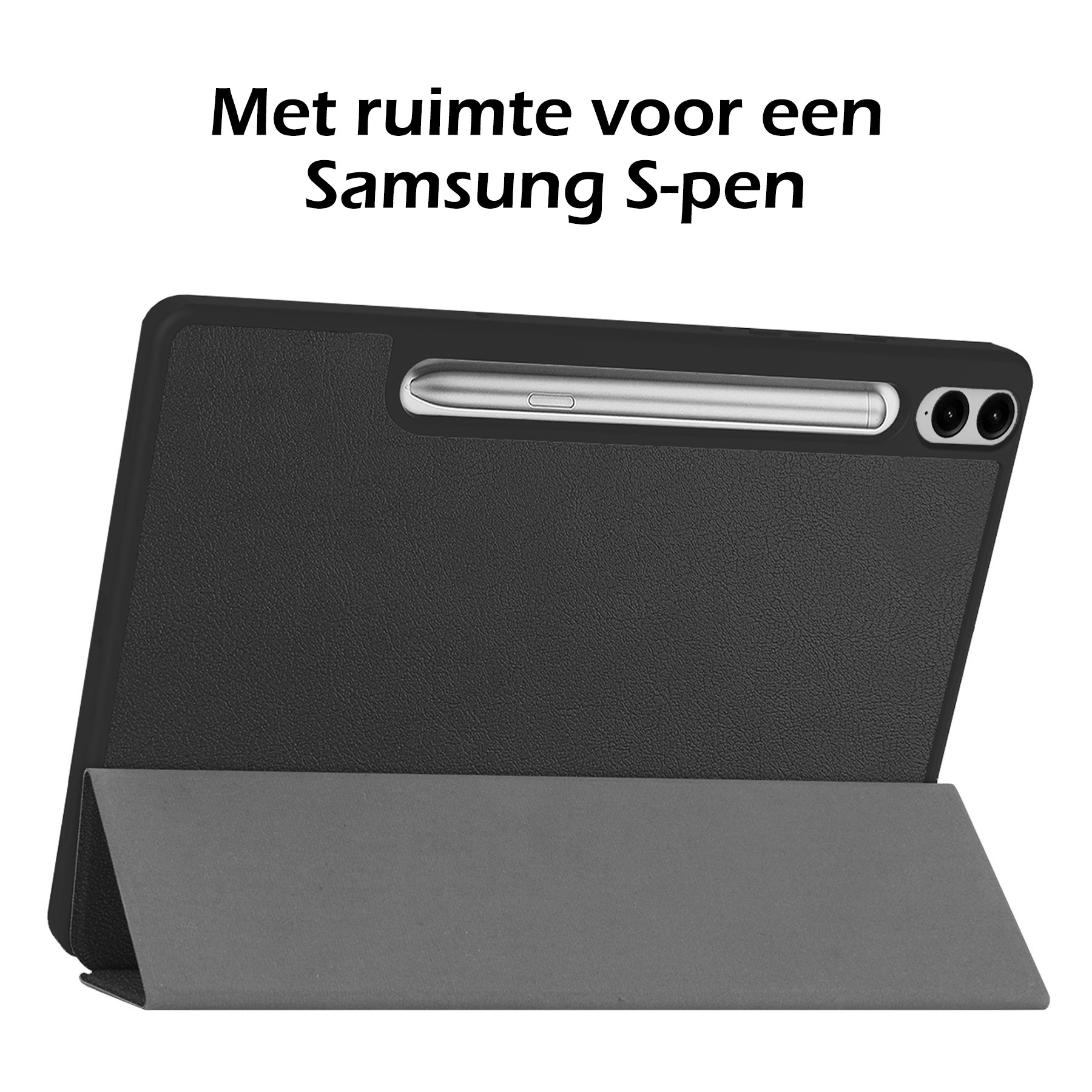 Nomfy Hoes Geschikt voor Samsung Galaxy Tab S9 FE Plus Hoes Tri-fold Tablet Hoesje Case Met Uitsparing Geschikt voor S Pen Met Screenprotector - Hoesje Geschikt voor Samsung Tab S9 FE Plus Hoesje Hardcover Bookcase - Zwart