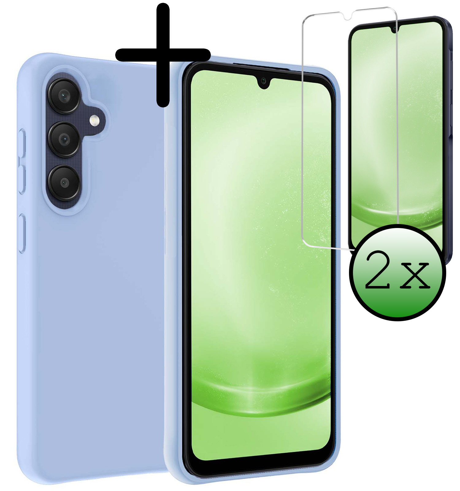 BASEY. Hoes Geschikt voor Samsung A25 Hoesje Siliconen Back Cover Case Met 2x Screenprotector - Hoesje Geschikt voor Samsung Galaxy A25 Hoes Cover Hoesje - Lichtblauw